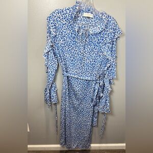 Never Fully Dressed Women's Saint Anouck Blue Leopard‎ Midi Dress Size Medium